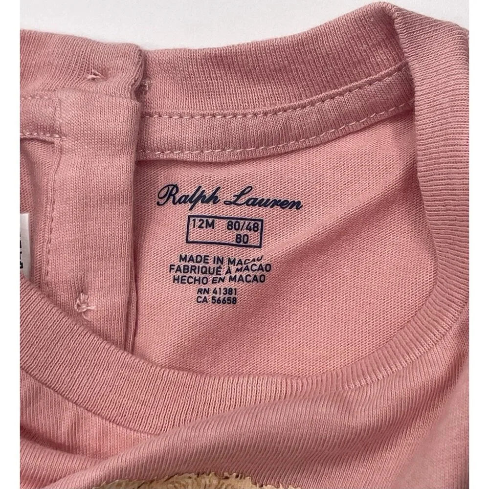Ralph Lauren Shirt Girls Baby Size‎ 12 Months Polo Bear Pink Short Sleeve Preppy